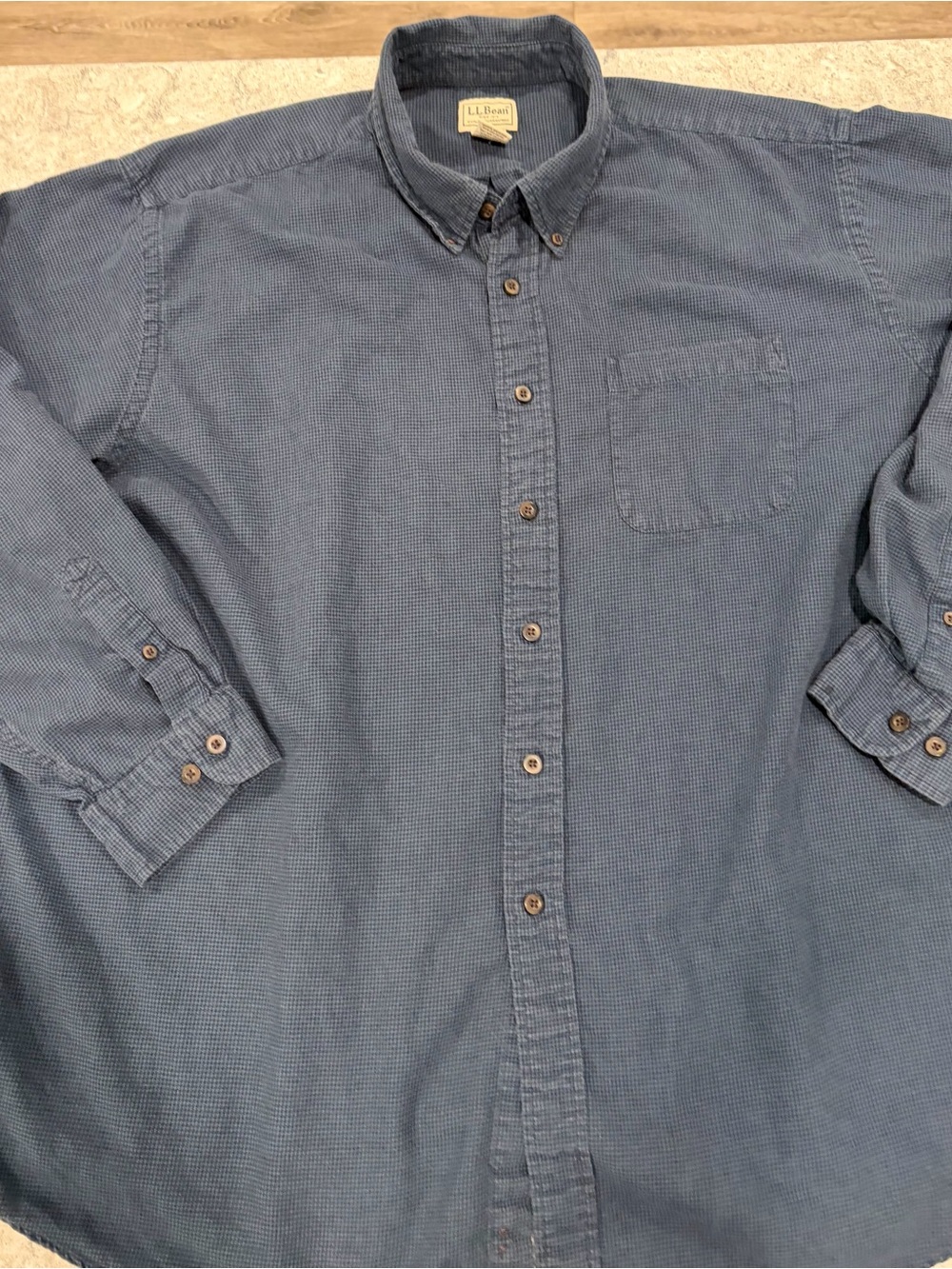 L.L. Bean Men's Wicked Good Flannel Blue Houndstooth Cotton-Wool Shirt-XXL